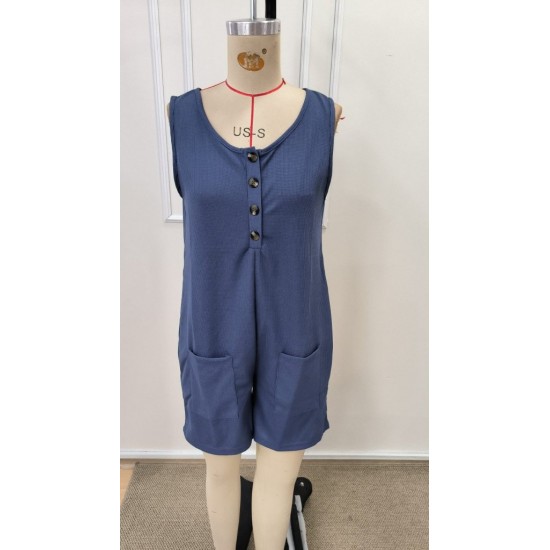 Kadın Askılı Yuvarlak Yaka önden Düğmeli Waffle Kısa Tulum, 32254