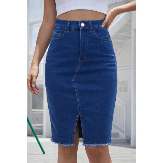 Kadın Yüksek Bel önden Yırtmaçlı Kısa Kot Etek, 32263 Kadın Yüksek Bel önden Yırtmaçlı Kısa Kot Etek, 32263