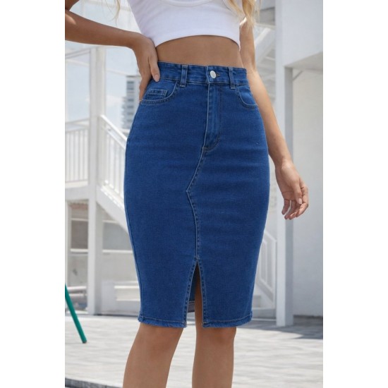 Kadın Yüksek Bel önden Yırtmaçlı Kısa Kot Etek, 32263 Kadın Yüksek Bel önden Yırtmaçlı Kısa Kot Etek, 32263