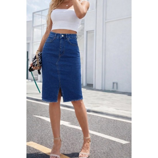 Kadın Yüksek Bel önden Yırtmaçlı Kısa Kot Etek, 32263 Kadın Yüksek Bel önden Yırtmaçlı Kısa Kot Etek, 32263