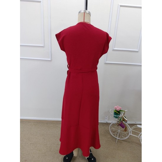 Kadın Kısa Kollu Kruvaze Yakalı Belden Kuşaklı Midi Aerobin Elbise , 32266