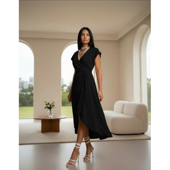 Kadın Kısa Kollu Kruvaze Yakalı Belden Kuşaklı Midi Aerobin Elbise , 32264