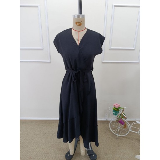 Kadın Kısa Kollu Kruvaze Yakalı Belden Kuşaklı Midi Aerobin Elbise , 32264