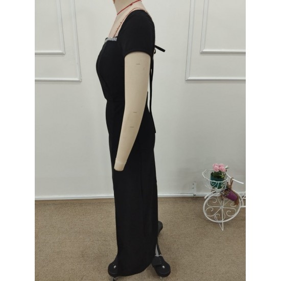 Kadın Kısa Kollu Kare Yakalı Sim Detaylı Arkadan Bağcıklı Yırtmaçlı Uzun Ithal Krep Elbise , 32274 Kadın Kısa Kollu Kare Yakalı Sim Detaylı Arkadan Bağcıklı Yırtmaçlı Uzun Ithal Krep Elbise , 32274