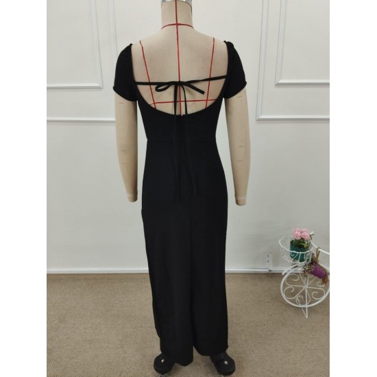 Kadın Kısa Kollu Kare Yakalı Sim Detaylı Arkadan Bağcıklı Yırtmaçlı Uzun Ithal Krep Elbise , 32274 Kadın Kısa Kollu Kare Yakalı Sim Detaylı Arkadan Bağcıklı Yırtmaçlı Uzun Ithal Krep Elbise , 32274