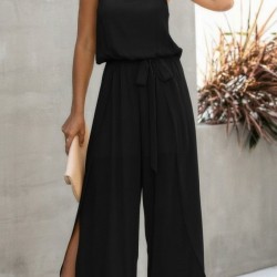 Kadın Ip Askılı V Yakalı Belden Kuşaklı Yandan Yırtmaçlı Uzun Aerobin Tulum , 32270