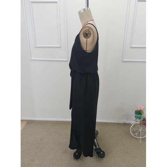 Kadın Ip Askılı V Yakalı Belden Kuşaklı Yandan Yırtmaçlı Uzun Aerobin Tulum , 32270