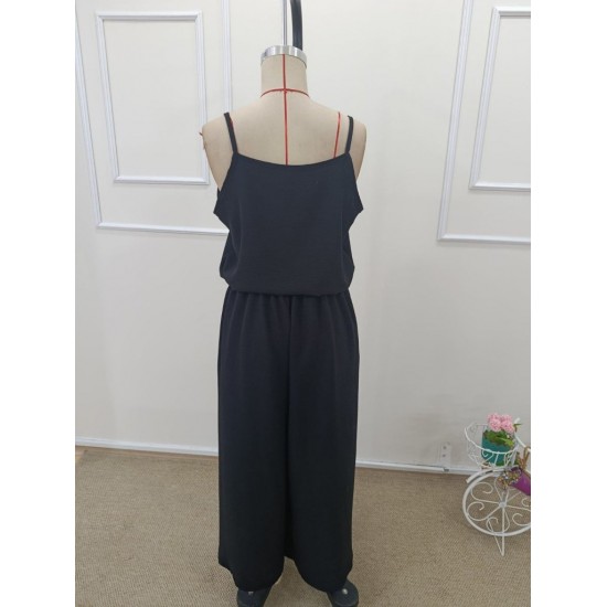 Kadın Ip Askılı V Yakalı Belden Kuşaklı Yandan Yırtmaçlı Uzun Aerobin Tulum , 32270