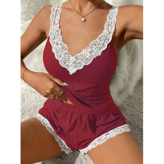 Kadın Askılı V Yakalı Viskon Bluz Ve Short Gecelik Takım, 32293