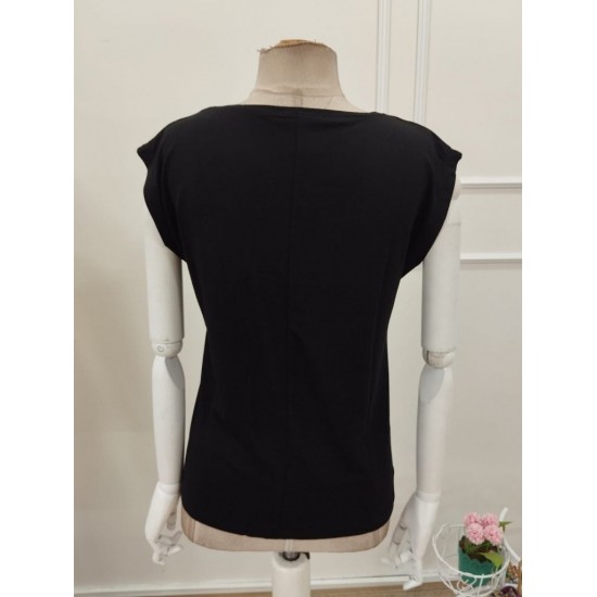 Kadın Kısa Kollu V Yakalı Desenli Viskon Bluz, 32288