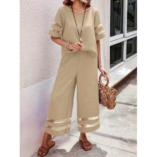 Kadın Kısa Kollu Bisiklet Yakalı Tül şerit Detaylı Bluz Ve Pantolon Ikili Takım, 32286 Kadın Kısa Kollu Bisiklet Yakalı Tül şerit Detaylı Bluz Ve Pantolon Ikili Takım, 32286