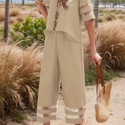 Kadın Kısa Kollu Bisiklet Yakalı Tül şerit Detaylı Bluz Ve Pantolon Ikili Takım, 32286 Kadın Kısa Kollu Bisiklet Yakalı Tül şerit Detaylı Bluz Ve Pantolon Ikili Takım, 32286