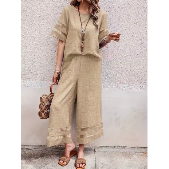 Kadın Kısa Kollu Bisiklet Yakalı Tül şerit Detaylı Bluz Ve Pantolon Ikili Takım, 32286 Kadın Kısa Kollu Bisiklet Yakalı Tül şerit Detaylı Bluz Ve Pantolon Ikili Takım, 32286