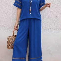 Kadın Kısa Kollu Bisiklet Yakalı Tül şerit Detaylı Bluz Ve Pantolon Ikili Takım, 32285 Kadın Kısa Kollu Bisiklet Yakalı Tül şerit Detaylı Bluz Ve Pantolon Ikili Takım, 32285