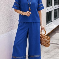 Kadın Kısa Kollu Bisiklet Yakalı Tül şerit Detaylı Bluz Ve Pantolon Ikili Takım, 32285