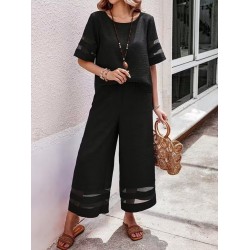 Kadın Kısa Kollu Bisiklet Yakalı Tül şerit Detaylı Bluz Ve Pantolon Ikili Takım, 32283