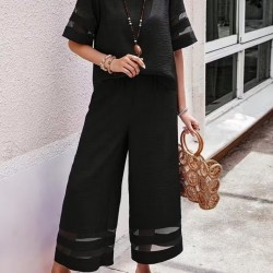 Kadın Kısa Kollu Bisiklet Yakalı Tül şerit Detaylı Bluz Ve Pantolon Ikili Takım, 32283