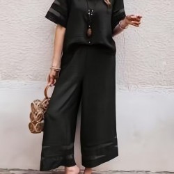 Kadın Kısa Kollu Bisiklet Yakalı Tül şerit Detaylı Bluz Ve Pantolon Ikili Takım, 32283 Kadın Kısa Kollu Bisiklet Yakalı Tül şerit Detaylı Bluz Ve Pantolon Ikili Takım, 32283