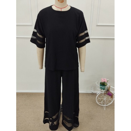 Kadın Kısa Kollu Bisiklet Yakalı Tül şerit Detaylı Bluz Ve Pantolon Ikili Takım, 32283