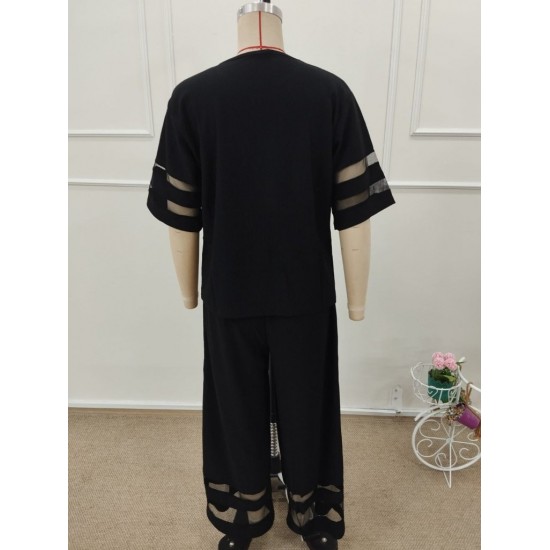 Kadın Kısa Kollu Bisiklet Yakalı Tül şerit Detaylı Bluz Ve Pantolon Ikili Takım, 32283