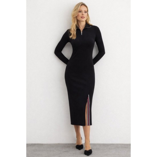 Kadın Uzun Kollu Balıkçı Yaka önden Fermuarlı Yırtmaçlı Midi Viskon Iki Iplik Elbise , 32281 Kadın Uzun Kollu Balıkçı Yaka önden Fermuarlı Yırtmaçlı Midi Viskon Iki Iplik Elbise , 32281