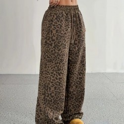 Kadın Yüksek Bel Lastikli Bağcıklı Geniş Kesim Iki Iplik Pantolon, 32208