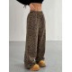 Kadın Yüksek Bel Lastikli Bağcıklı Geniş Kesim Iki Iplik Pantolon, 32208