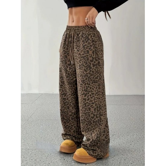 Kadın Yüksek Bel Lastikli Bağcıklı Geniş Kesim Iki Iplik Pantolon, 32208