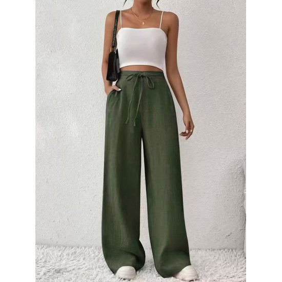 Kadın Yüksek Bel önden Bağlamalı Geniş Kesim Detaylı Uzun Pantolon , 32301