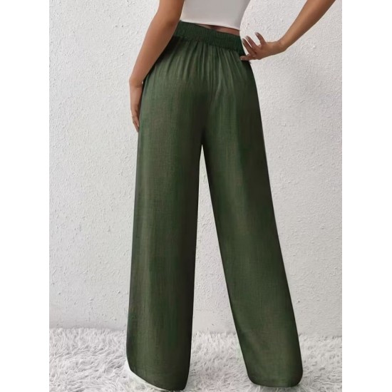 Kadın Yüksek Bel önden Bağlamalı Geniş Kesim Detaylı Uzun Pantolon , 32301