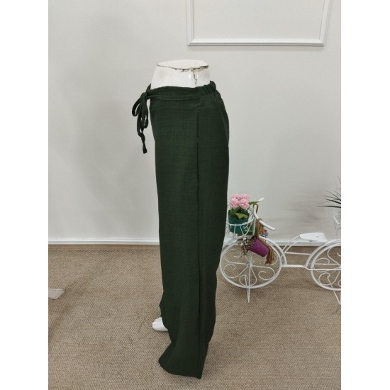 Kadın Yüksek Bel önden Bağlamalı Geniş Kesim Detaylı Uzun Pantolon , 32301