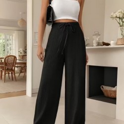 Kadın Yüksek Bel önden Bağlamalı Geniş Kesim Detaylı Uzun Pantolon , 32299