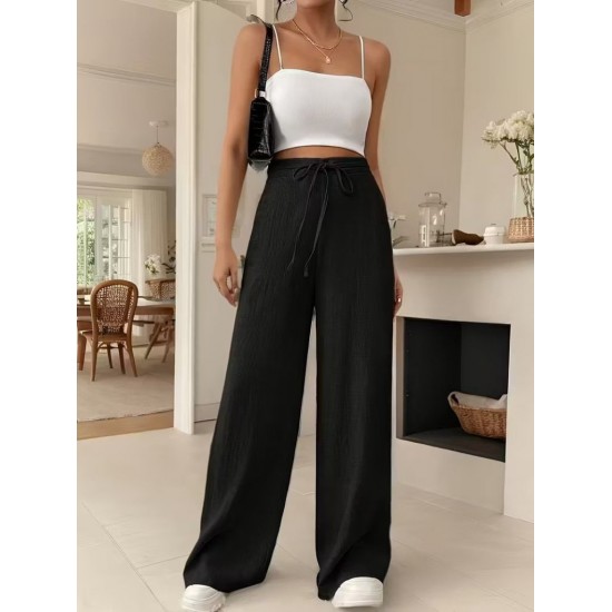 Kadın Yüksek Bel önden Bağlamalı Geniş Kesim Detaylı Uzun Pantolon , 32299