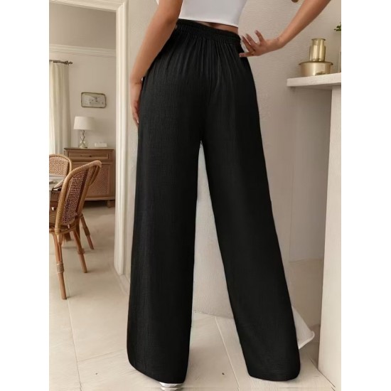 Kadın Yüksek Bel önden Bağlamalı Geniş Kesim Detaylı Uzun Pantolon , 32299