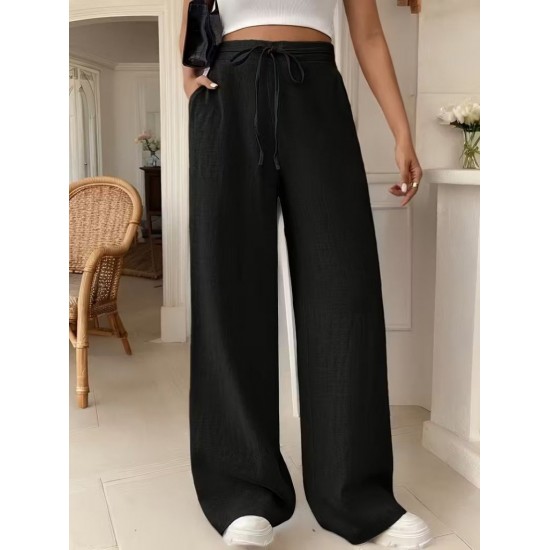 Kadın Yüksek Bel önden Bağlamalı Geniş Kesim Detaylı Uzun Pantolon , 32299