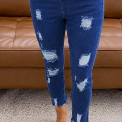 Kadın Yüksek Bel Beli Bağcıklı önden Yırtık Desenli Kot Pantolon , 32294 Kadın Yüksek Bel Beli Bağcıklı önden Yırtık Desenli Kot Pantolon , 32294