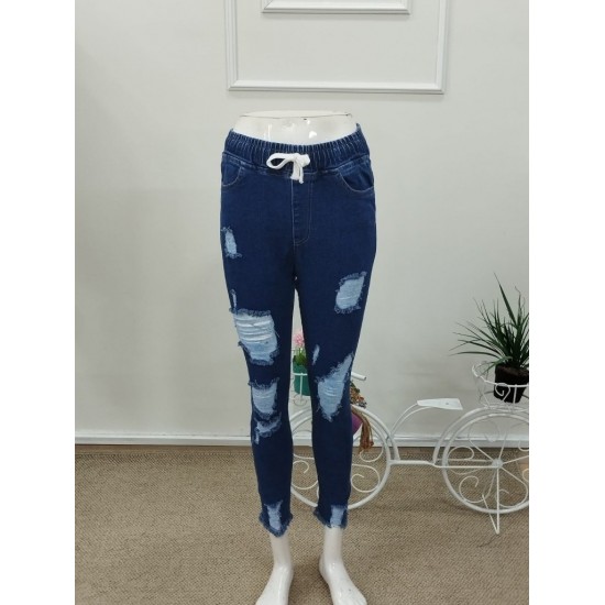 Kadın Yüksek Bel Beli Bağcıklı önden Yırtık Desenli Kot Pantolon , 32294