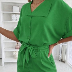 Kadın Kısa Kollu Yakalı önden Düğmeli Bürümcük Bluz Ve Pantolon Ikili Takım , 32308 Kadın Kısa Kollu Yakalı önden Düğmeli Bürümcük Bluz Ve Pantolon Ikili Takım , 32308