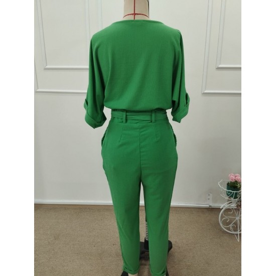 Kadın Kısa Kollu Yakalı önden Düğmeli Bürümcük Bluz Ve Pantolon Ikili Takım , 32308