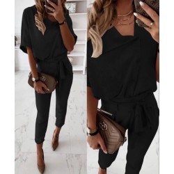 Kadın Kısa Kollu Yakalı önden Düğmeli Bürümcük Bluz Ve Pantolon Ikili Takım , 32305