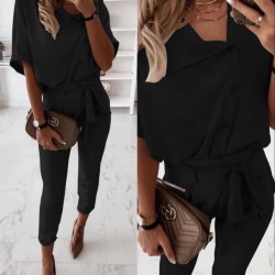 Kadın Kısa Kollu Yakalı önden Düğmeli Bürümcük Bluz Ve Pantolon Ikili Takım , 32305