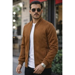 Erkek Uzun Kollu önden Fermuarlı Süet Ceket, 32312
