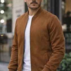 Erkek Uzun Kollu önden Fermuarlı Süet Ceket, 32312