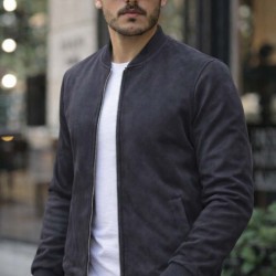 Erkek Uzun Kollu önden Fermuarlı Süet Ceket, 32311