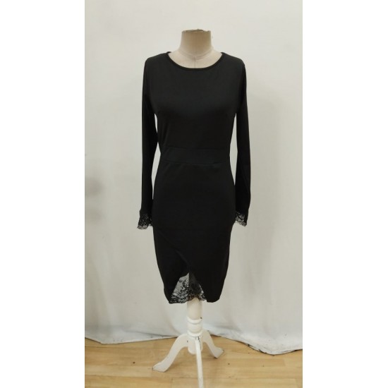 Kadın Uzun Kollu Bisiklet Yaka önden Dantel Ve Yırtmaç Detaylı Dalgıç Elbise , 32315