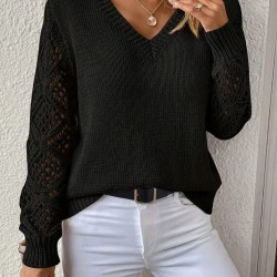 Kadın Uzun Kollu V Yaka Kol Delikli Baklava Desen Detaylı Triko Kazak , 29799 Kadın Uzun Kollu V Yaka Kol Delikli Baklava Desen Detaylı Triko Kazak , 29799