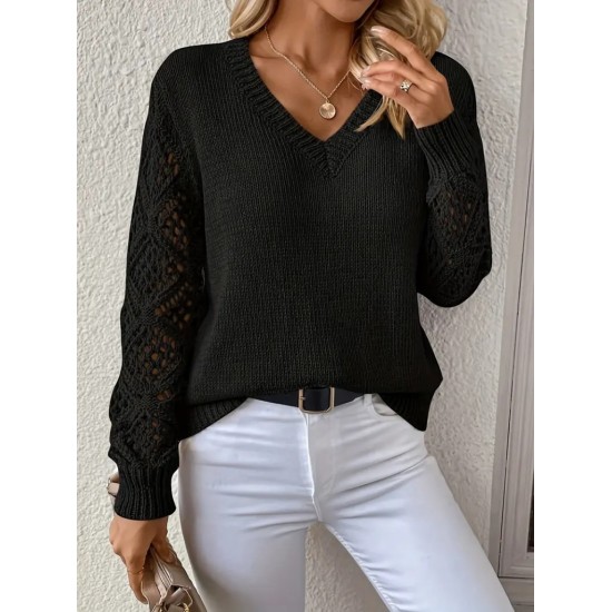 Kadın Uzun Kollu V Yaka Kol Delikli Baklava Desen Detaylı Triko Kazak , 29799 Kadın Uzun Kollu V Yaka Kol Delikli Baklava Desen Detaylı Triko Kazak , 29799