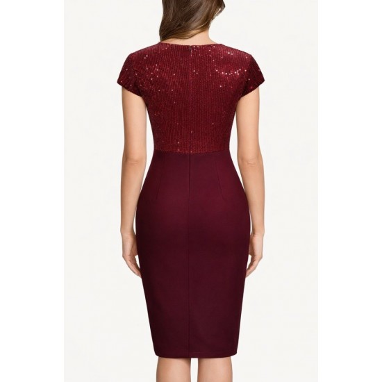 Kadın Kısa Kollu Kruvaze Yakalı ışıltı Detaylı Midi Ithal Krep Elbise , 32321