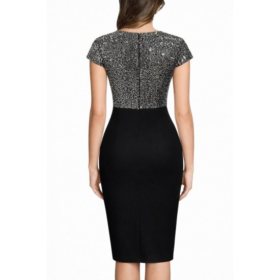 Kadın Kısa Kollu Kruvaze Yakalı ışıltı Detaylı Midi Ithal Krep Elbise , 32319