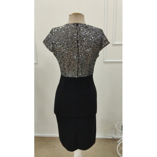 Kadın Kısa Kollu Kruvaze Yakalı ışıltı Detaylı Midi Ithal Krep Elbise , 32319